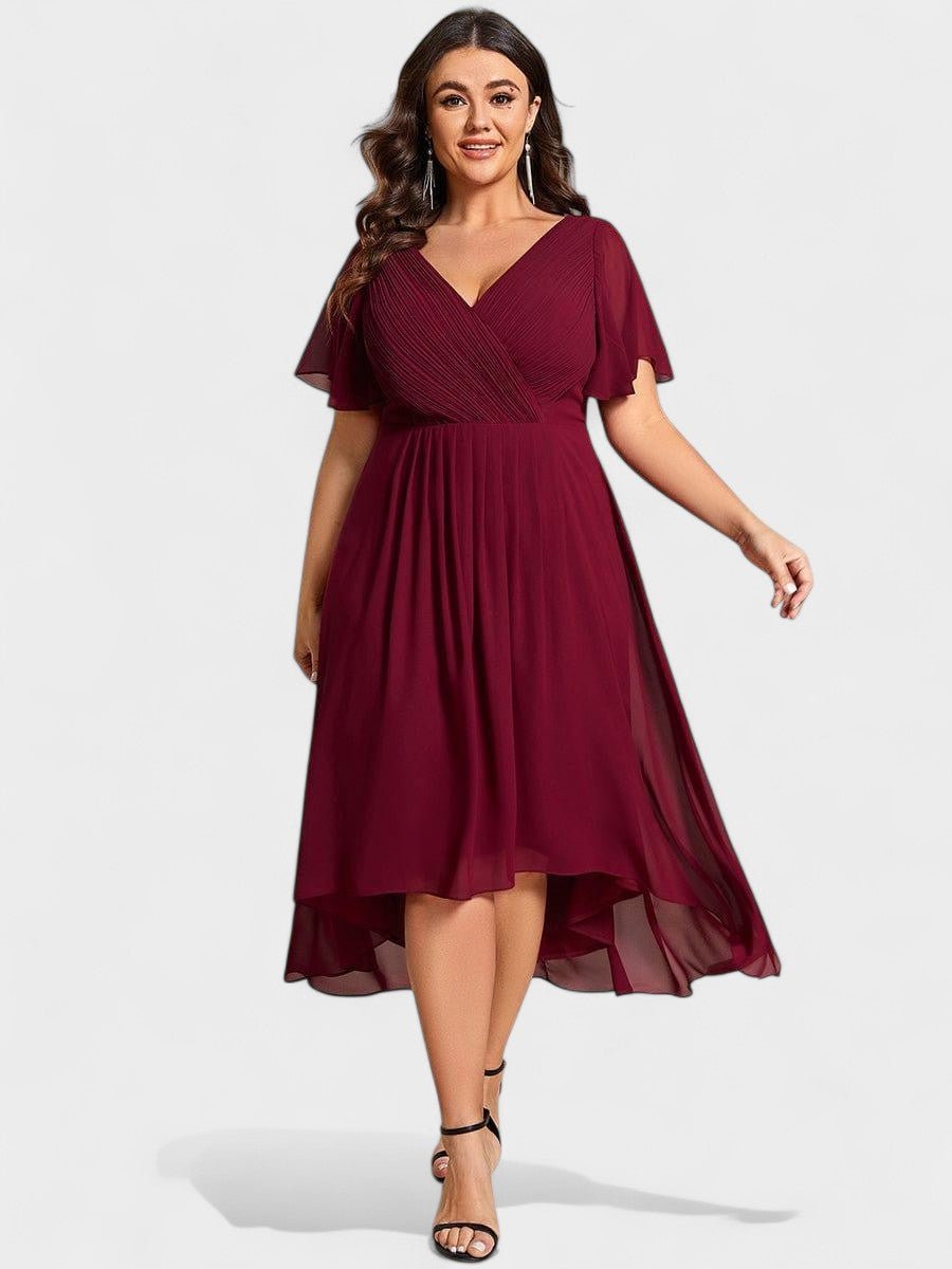 V-Neck High-Low Chiffon Midi Dress