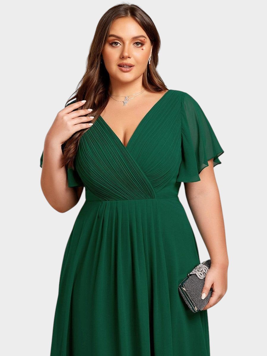 V-Neck High-Low Chiffon Midi Dress