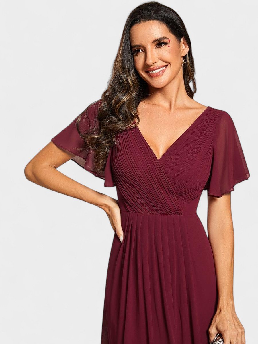 V-Neck High-Low Chiffon Midi Dress