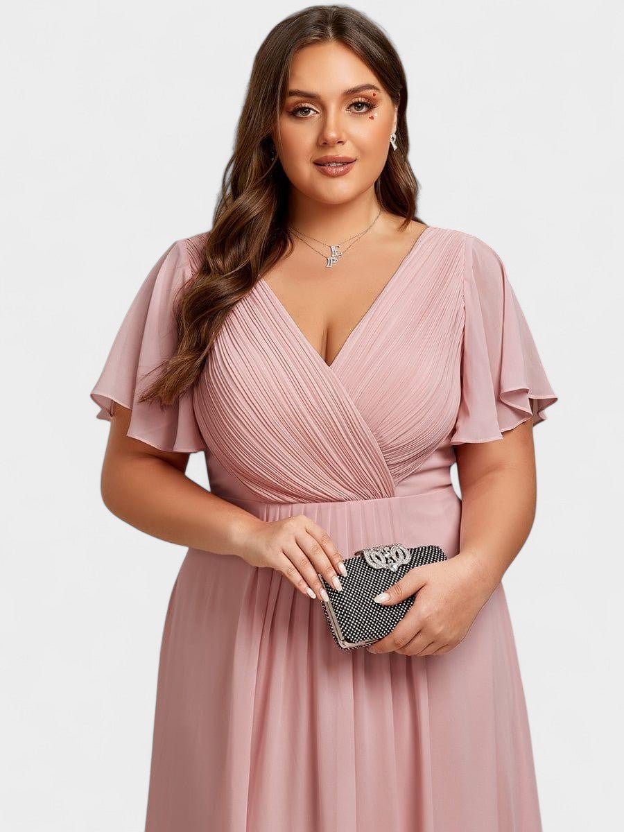 V-Neck High-Low Chiffon Midi Dress