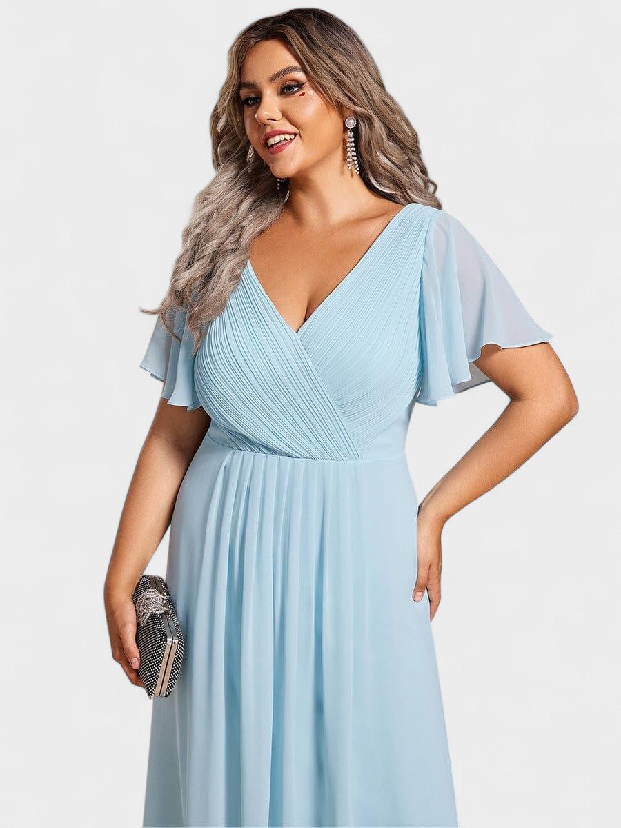 V-Neck High-Low Chiffon Midi Dress