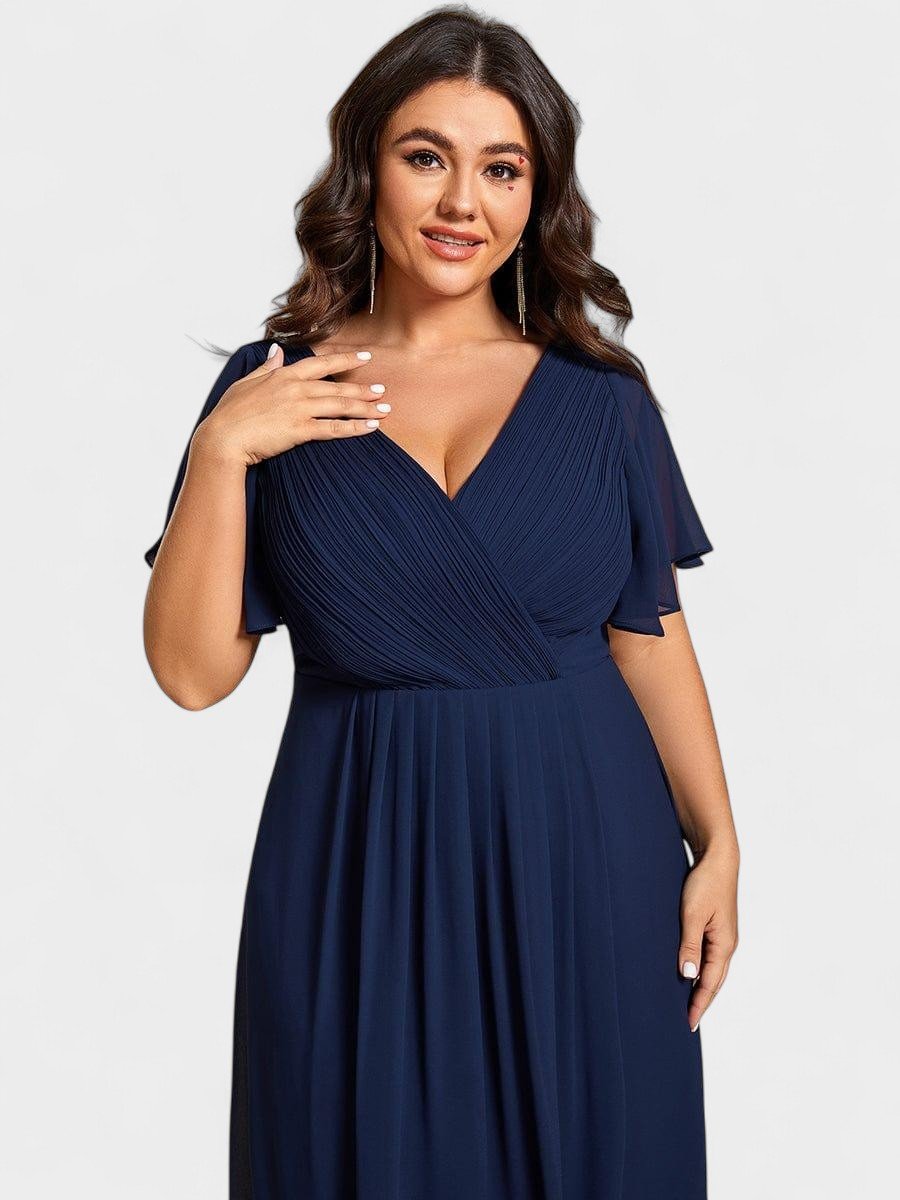 V-Neck High-Low Chiffon Midi Dress