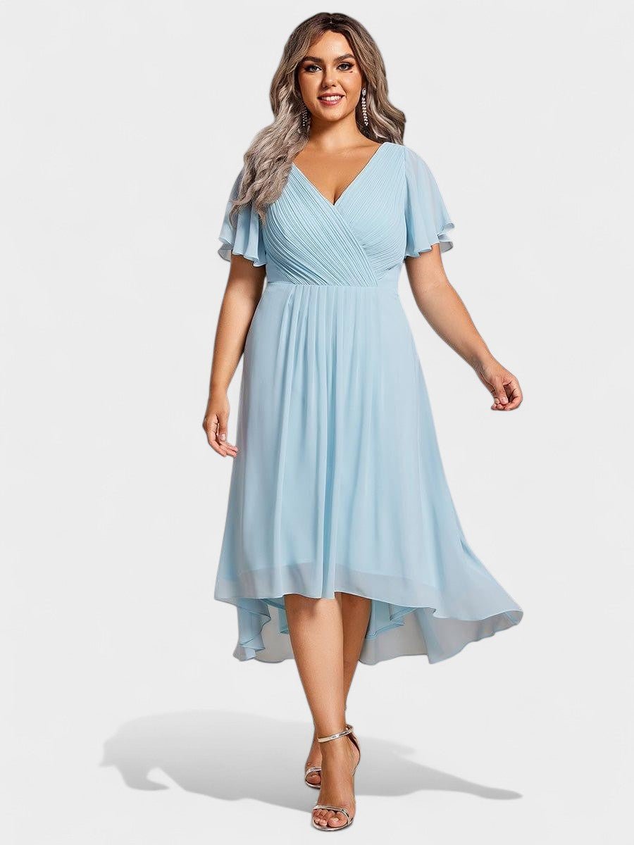 V-Neck High-Low Chiffon Midi Dress