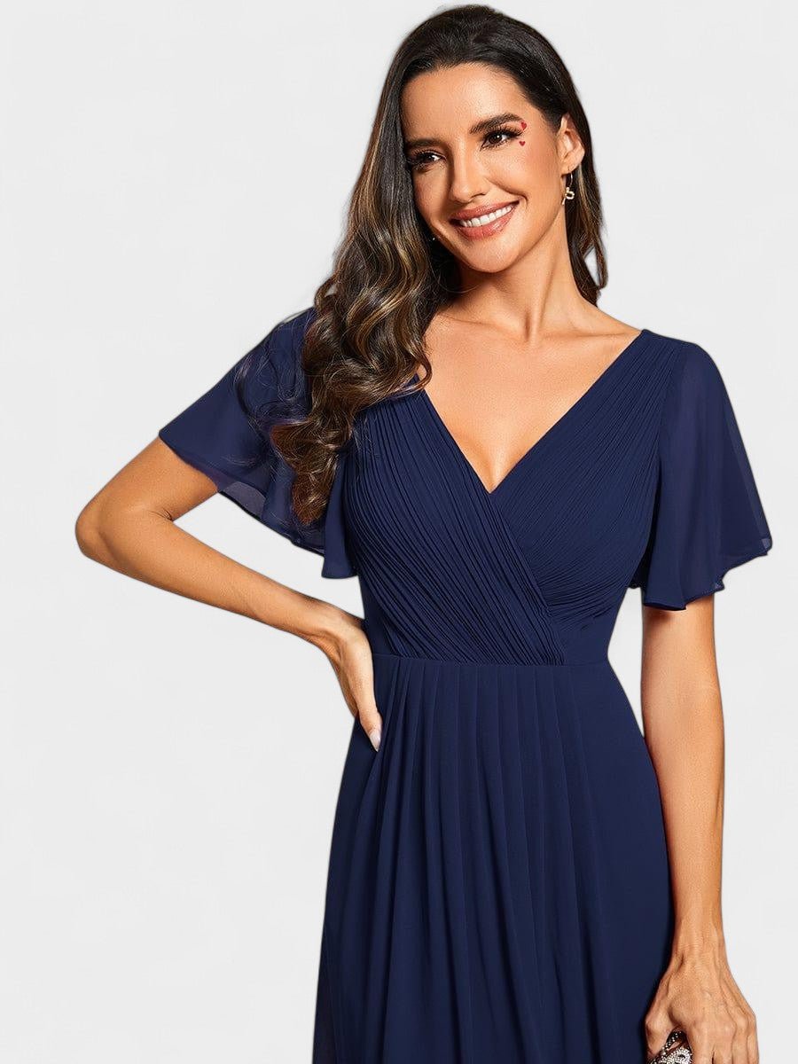 V-Neck High-Low Chiffon Midi Dress