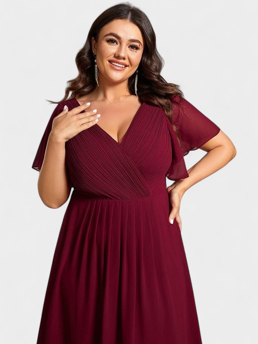 V-Neck High-Low Chiffon Midi Dress