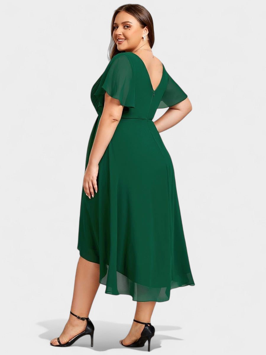 V-Neck High-Low Chiffon Midi Dress