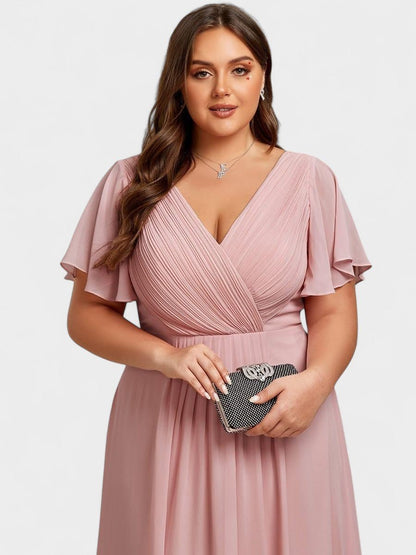 V-Neck High-Low Chiffon Midi Dress